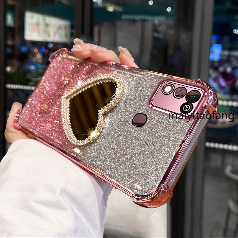 กรณีสําหรับ infinix smart 5 กระจกกันกระแทกขาตั้ง Anti-Fall ชุบเคสโทรศัพท์นุ่มพร้อมกล้องเลนส์ Protector ฝาหลัง XXXB2