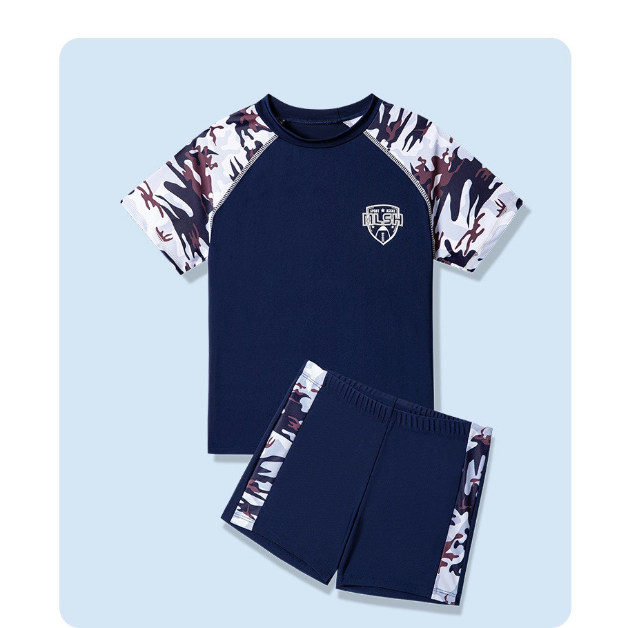 LOVE BABY61 ชุดว่ายน้ำเด็กผู้ชาย เซ็ต 2 ชิ้น เสื้อ+กางเกงเอวมีเชือกรูดสีพื้น รุ่นYY612