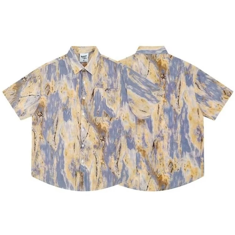 SUIKONE เสื้อเชิ้ตแขนสั้นลายมัดย้อมสไตล์ฮาวาย thumbnail 5
