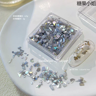 เครื่องประดับตกแต่งเล็บเปลือกหอยบางเฉียบ สีแฟนตาซีไม่สม่ำเสมอ เศษเปลือกหอยเป๋าฮื้อธรรมชาติ