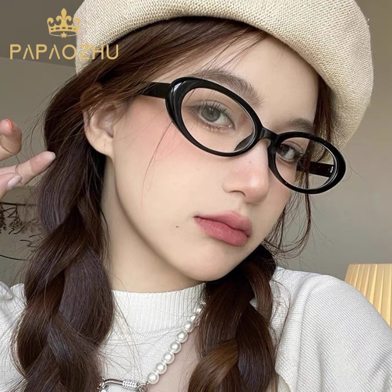 Papaozhu วินเทจ สีดํา กรอบวงรี แสงสีฟ้า ปิดกั้น เลนส์ แว่นตา สําหรับผู้หญิง ผู้ชาย กลางแจ้ง แฟชั่น เครื่องประดับแว่นตา