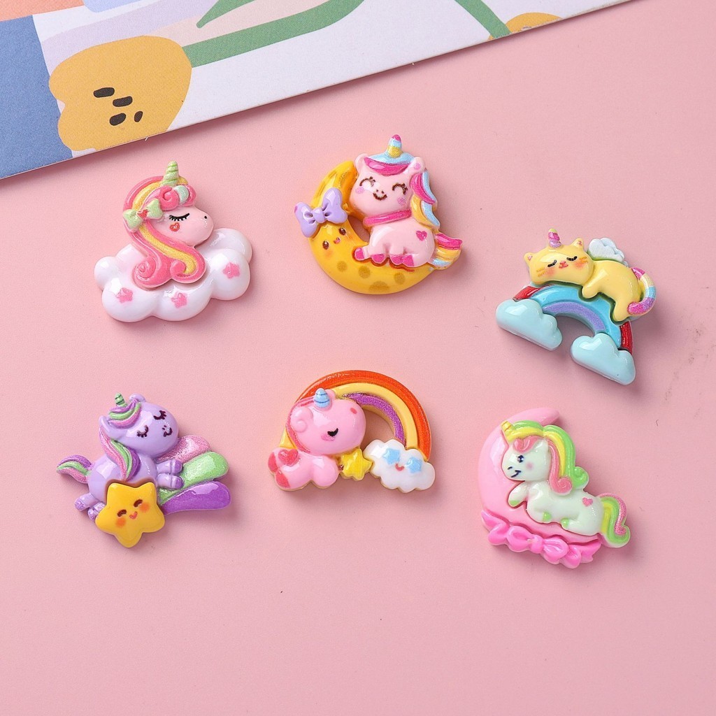[3 #] กิ๊บติดผมเรซิ่น ลายการ์ตูนยูนิคอร์น สีรุ้ง แวววาว อุปกรณ์เสริม สําหรับทําเครื่องประดับ รองเท้า diy