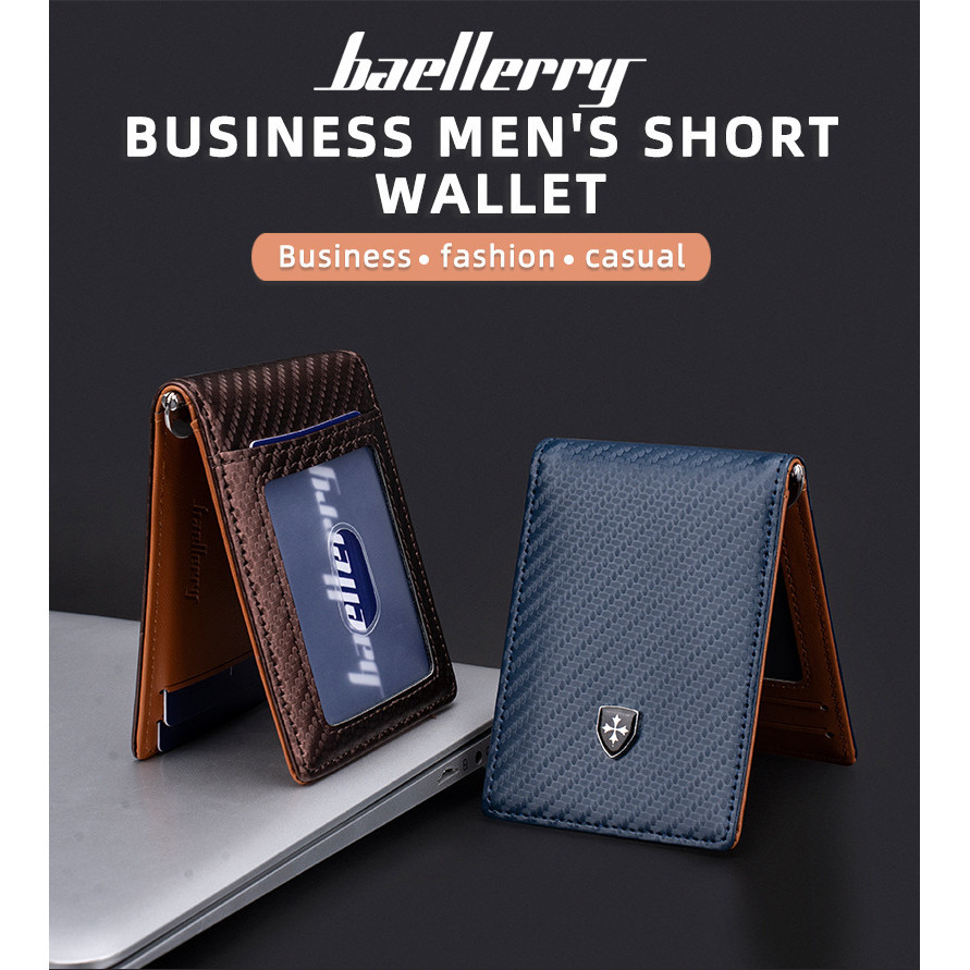 Baellerry กระเป๋าสตางค์ คาร์บอนไฟเบอร์ แถบทแยงมุม หลายช่อง แนวทะแยง RFID ป้องกันแม่เหล็ก สไตล์ยุโรป และสหรัฐอเมริกา สําหรับผู้ชาย