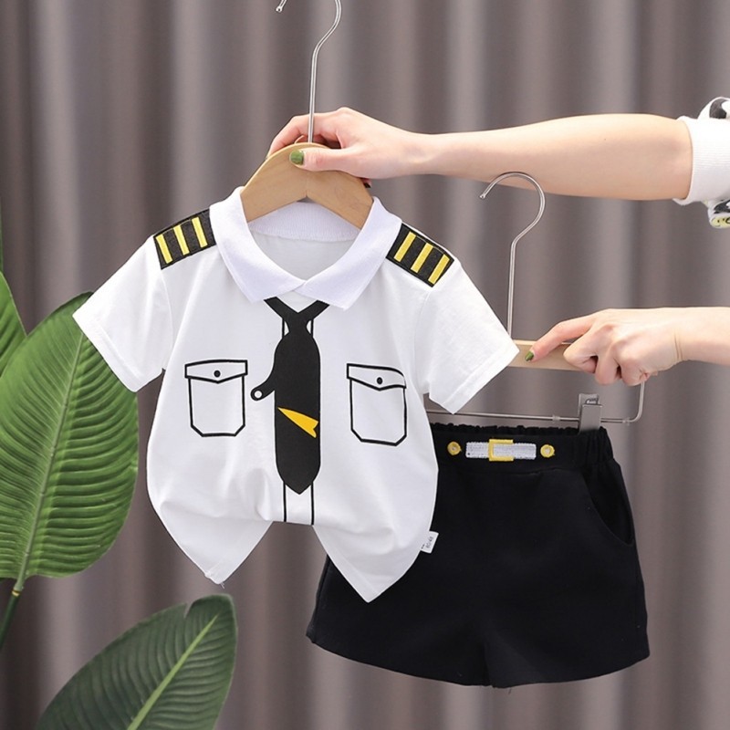 ชุดเสื้อเชิ้ตแขนสั้น แขนห้าส่วน สไตล์เกาหลี ตะวันตก แฟชั่นฤดูร้อน สําหรับเด็กผู้ชาย