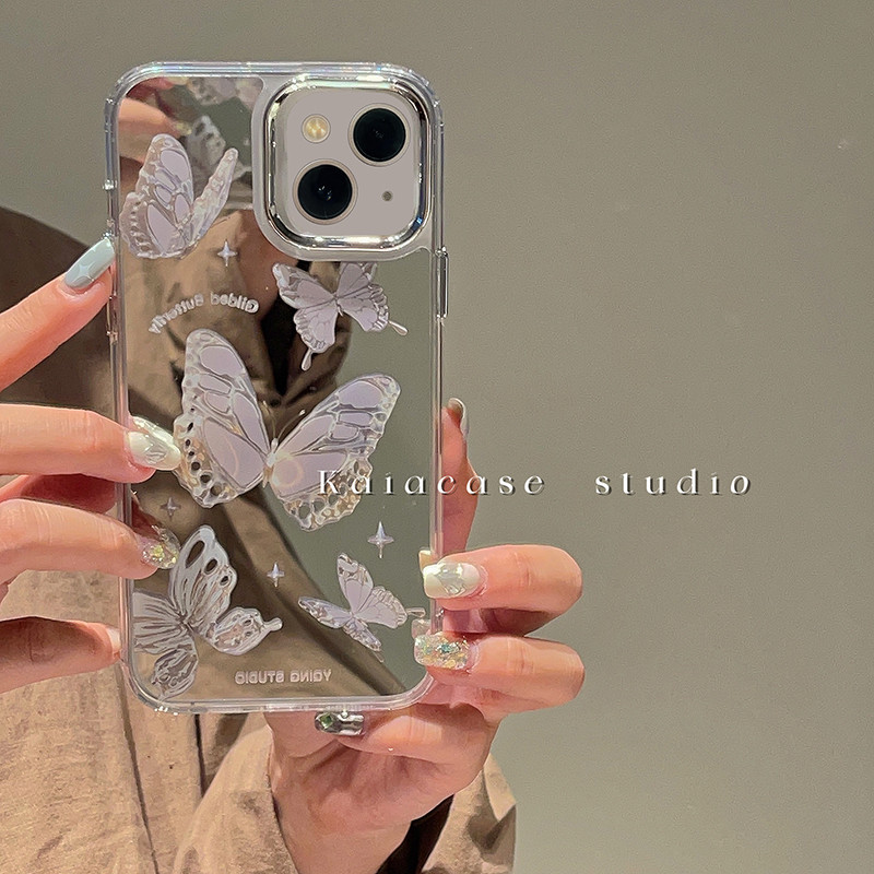 Huiwanju ฝาครอบกระจกผีเสื้อระดับไฮเอนด์เหมาะสําหรับ fpr iPhone 14 เคสโทรศัพท์ iPhone 13 promax ใหม่ 12pro niche 11 หญิง 14pro สร้างสรรค์ 13 แพ็คเกจเต็มเคสแข็งป้องกันการตกโทรศัพท์
