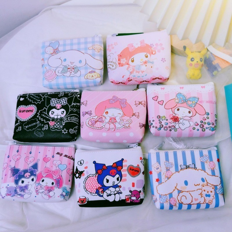 SANRIO กระเป๋าสตางค์ กระเป๋าใส่เหรียญ หนัง PU ลายการ์ตูน Cinnamoroll Kuromi Melody น่ารัก แบบพกพา เรียบง่าย สําหรับเด็ก