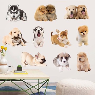 สติกเกอร์วอลล์เปเปอร์ รูปสุนัข แมวจําลองน่ารัก สําหรับติดตกแ…
