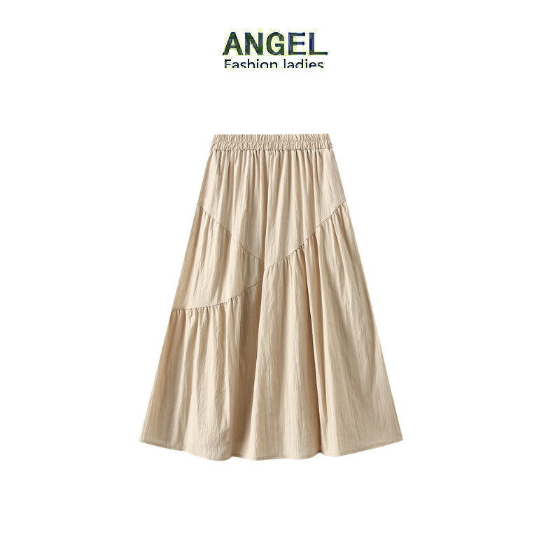 [5 สี] ANGEL แฟชั่นผู้หญิง midi กระโปรงสีพื้น เกาหลี ยืดหยุ่น เอวสูง ทรงเอ บาง กระโปรงสวิง ขนาดใหญ่ กระโปรงเค้กยาว สําหรับผู้หญิง