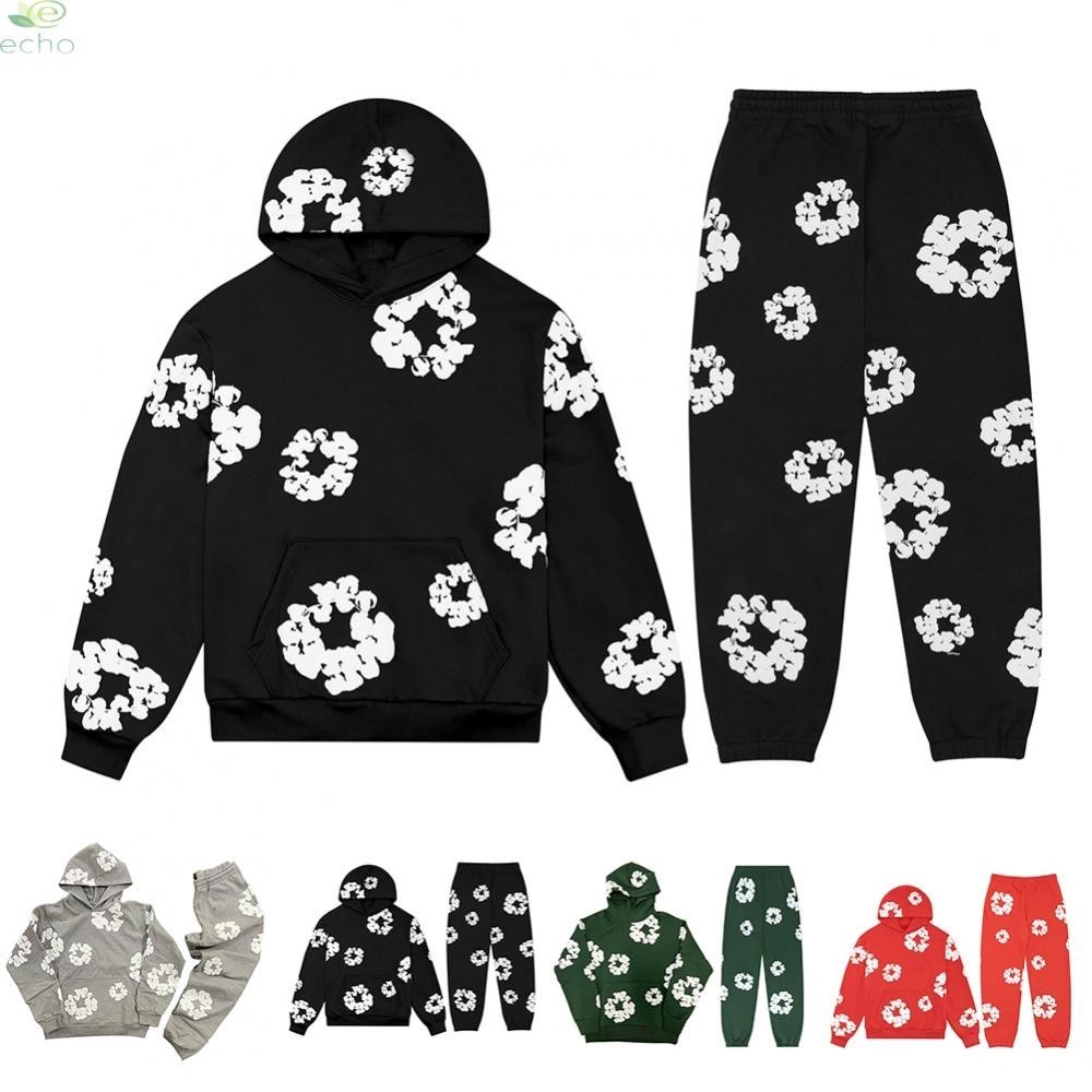 เสื้อกันหนาว แขนยาว มีฮู้ด และกางเกง ผ้าโพลีเอสเตอร์ พิมพ์ลาย สไตล์ฮิปฮอป ขนาดใหญ่ สําหรับผู้ชาย 1 ชิ้น