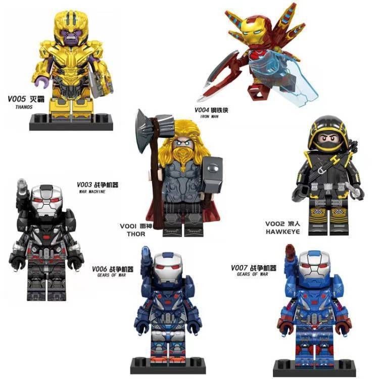 ใช ้ งานร ่ วมกับ Lego ตัวเลข Marvel Fulian Heroes Thor Thanos War Machine ประกอบอาคารบล ็ อกตัวเลขกระเป ๋ าของเล ่ น BMUO