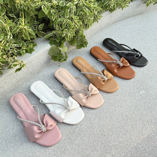 รองเท้าแตะแฟชั่น แบรนด์ ARUN รุ่น AR2012 หน้าโบว์เพชร พื้นนุ่ม ไซส์ 36-45