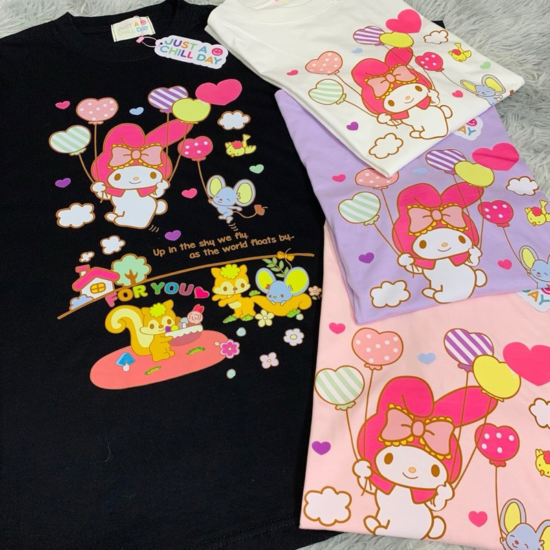 เสื้อป้ายJust ลายเมโลดี้ลูกโป่งหัวใจ /อก44” S-5XL W46