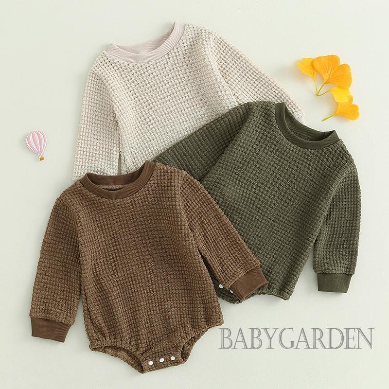 Bga เด ็ กทารกฤดูใบไม ้ ร ่ วงสบายๆJumpsuitทารกสีทึบแขนยาวลูกเรือคอRomper