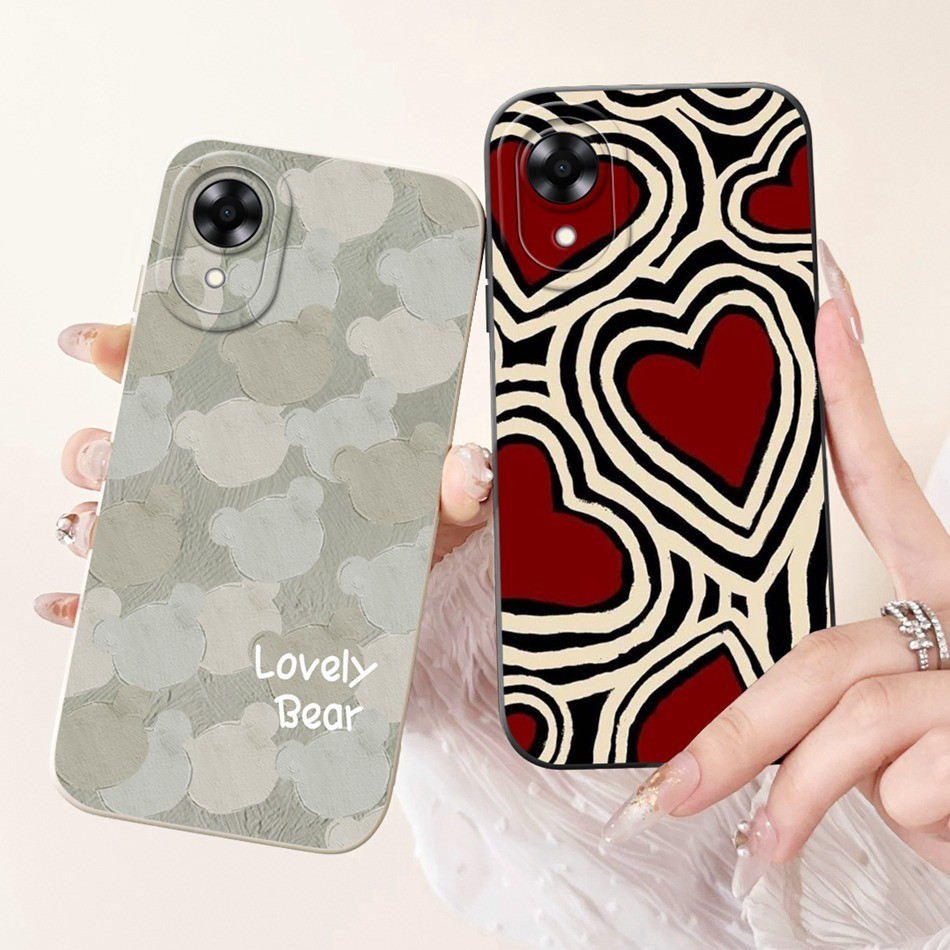 Oppo A17k A17 Square เลนส์ป้องกันกรณี OppoA17 17 17K 4G CPH2471 CPH2477 แฟชั่นการพิมพ์สีลูกกวาดซิลิโคนอ่อนนุ่มกรณี - รูปที่ 2