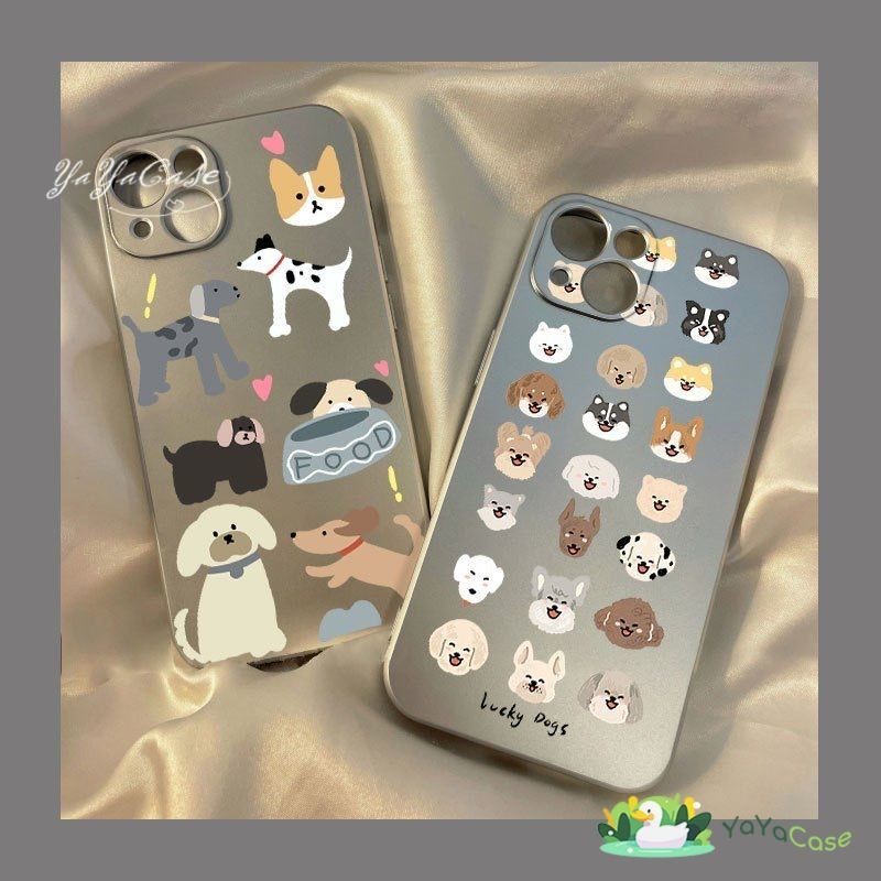 สำหรับ iPhone11 13 CASE FOR เคสไอโฟน14 12 Pro Max 14 7 8 Plus X XR XS MAX ลูกสุนัขน่ารักรุ่น สไตล์ กรณีโทรศัพท์โลหะ เคส