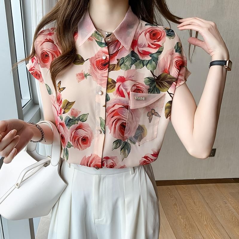 MIMI&DIDI W328 เสื้อเชิ้ตฮาวายลายดอกแขนสั้น ผ้าชีฟอง thumbnail 9