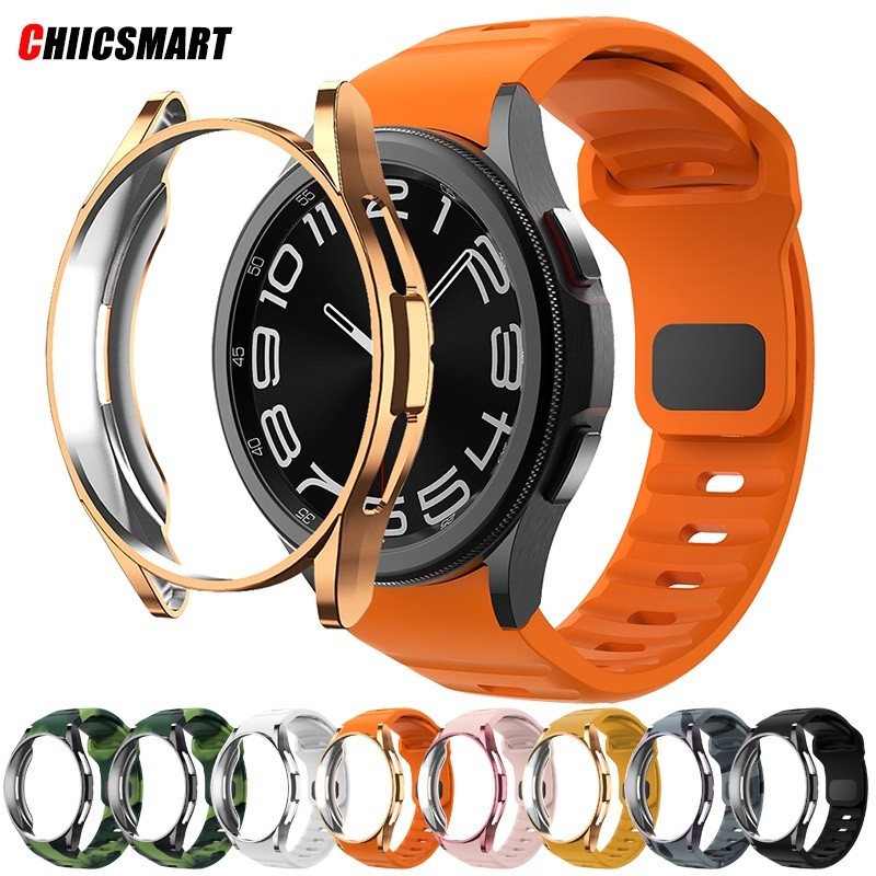 เคส TPU + สายซิลิโคนสําหรับ Samsung Galaxy Watch 6 classic 43mm 47mm, 4 classic 42mm 46mm, 5 Pro 45mm, 4 5 6 40/44mm