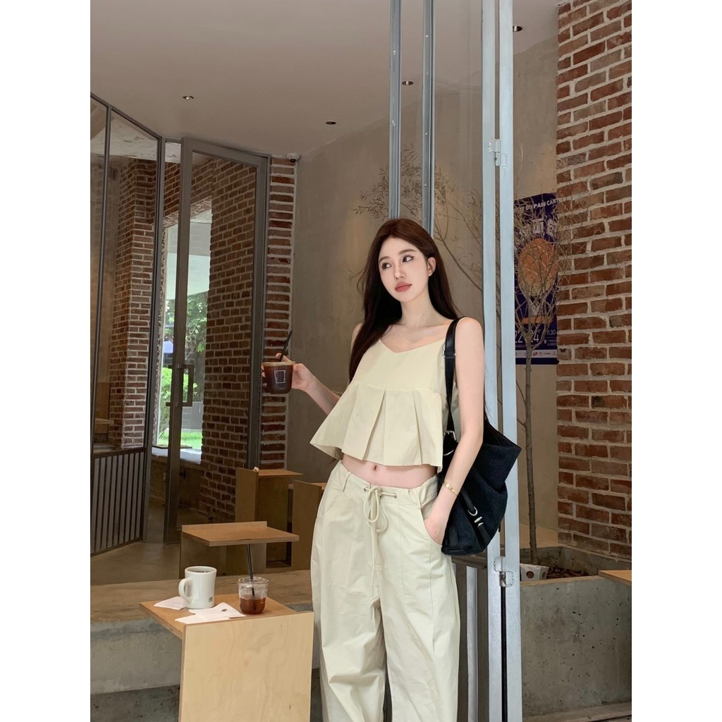 ​​​​​​​Liasynn Lazy Overalls Style Loose Loose Sling Top กางเกงขากว ้ าง Suit Order แยก ~