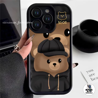 สำหรับ Vivo Y17s Y16 Y35 Y02 Y20 Y17 Y27 Y51 Y21 Y22 V25 หมวกหมีน้อยหูฟังกระต่ายรูปแบบนุ่มกรณีซิลิโคนโทรศัพท์กันกระแทก