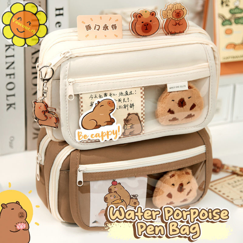 Yescont ใหม ่ Capibala กระเป ๋ าดินสอกระเป ๋ าเครื ่ องเขียนน ่ ารักผ ้ าดินสอ Kawaii สกปรกทนขนาดใหญ ่ ความจุสูงดินสอ TH