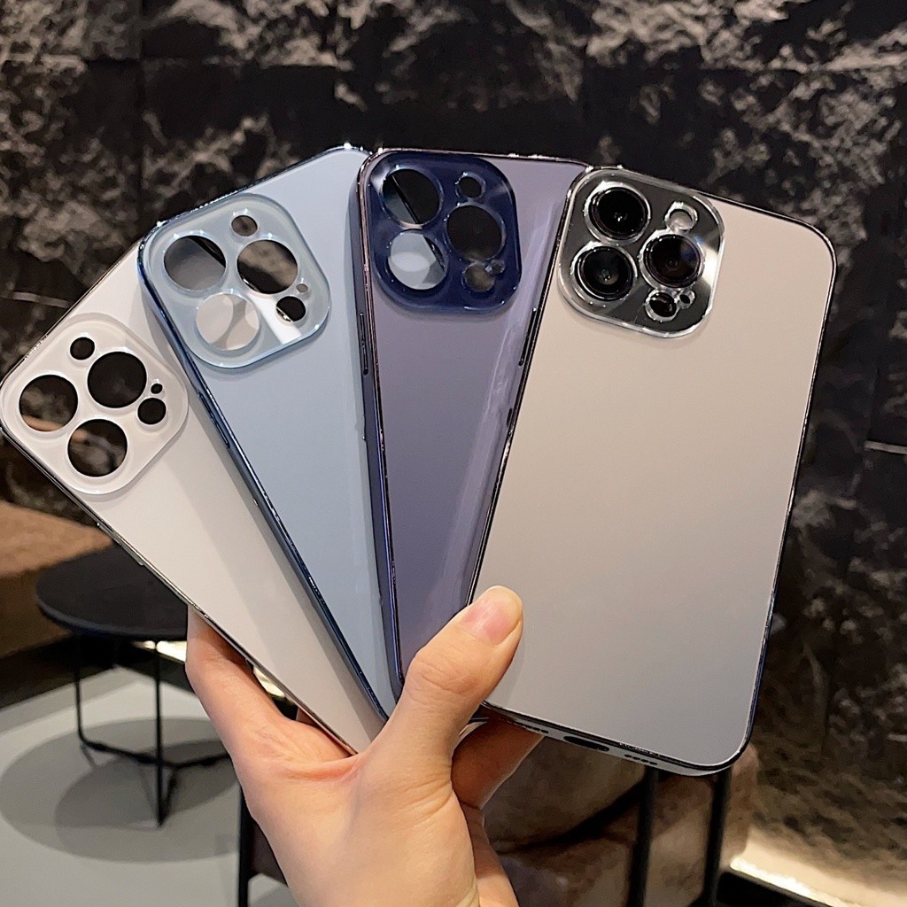Electroplating Frosted Glassโทรศัพท ์ มือถือสําหรับIPhone 15 14 11 13 12 Pro Max Plus PCเลนส ์ IP14Plusหรูหราผิวป ้ องกันปกหลัง