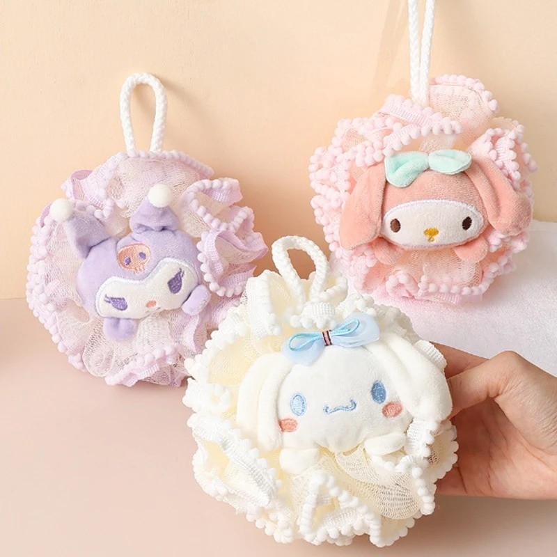 Sanrio Kuromi My Melody Cinnamoroll Bath Ball Bath Flower Soft Shower Mesh Foaming Sponge Bath Bubble Ball Skin Clean Tool