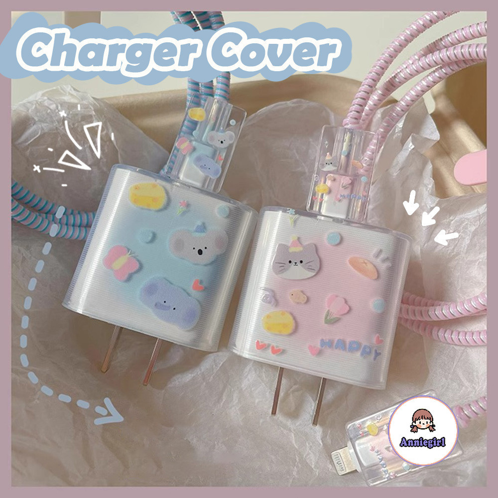 แมวน่ารัก Clear Charger Protector สําหรับ Iphone 20W สีชมพูสีฟ้า Data Line Winder ทนต่อการสึกหรอสาย Winder Protector สําหรับ USB/Type-C