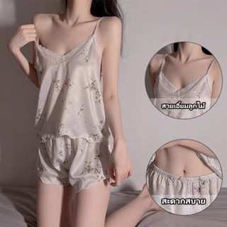 ชุดนอนลูกไม้เซ็กซี่ ชุดเซ็ทลูกไม้ ผ้าระบายอากาศ ลายดอกไม้ ชุ…