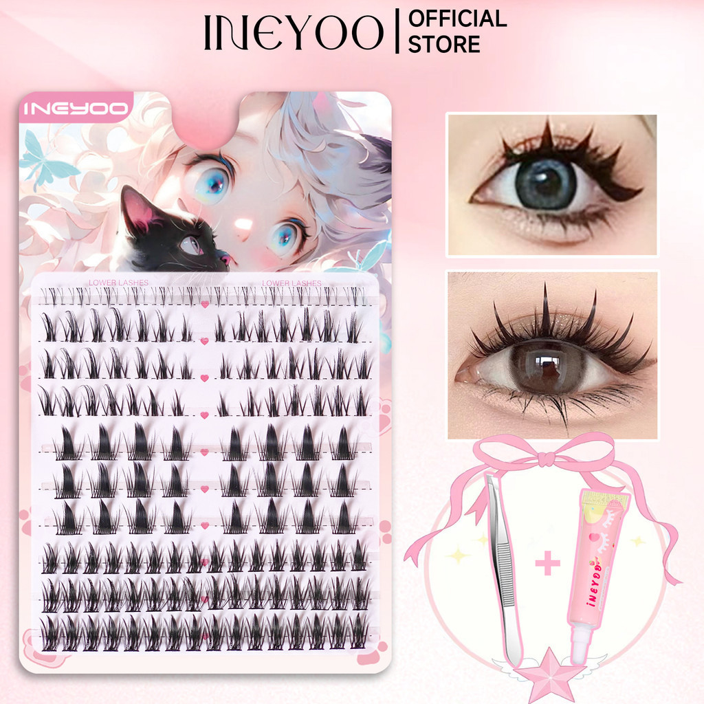 Abpopa Ineyoo 128PCS C Curl Eyelashes จําลอง Girlish Segmented เหมาะสําหรับผู้เริ่มต้น