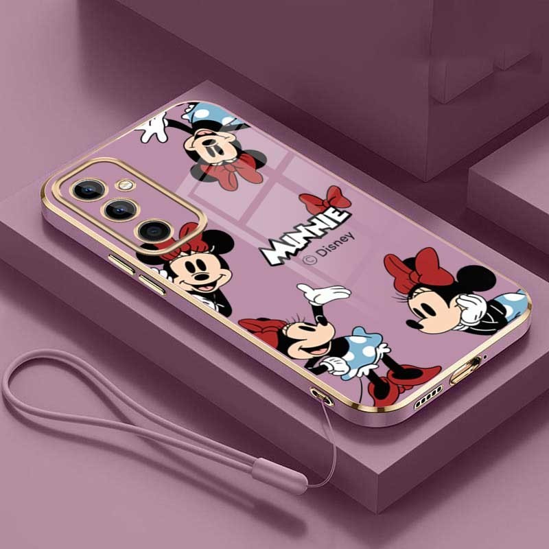 Samsung Galaxy A55 A35 A15 A25 5G A05s A05 คู่น่ารักหัวเราะ Minnie ฝาหลังหรูหรา Chrome Plated Soft TPU เคสโทรศัพท์สี่เหลี่ยม