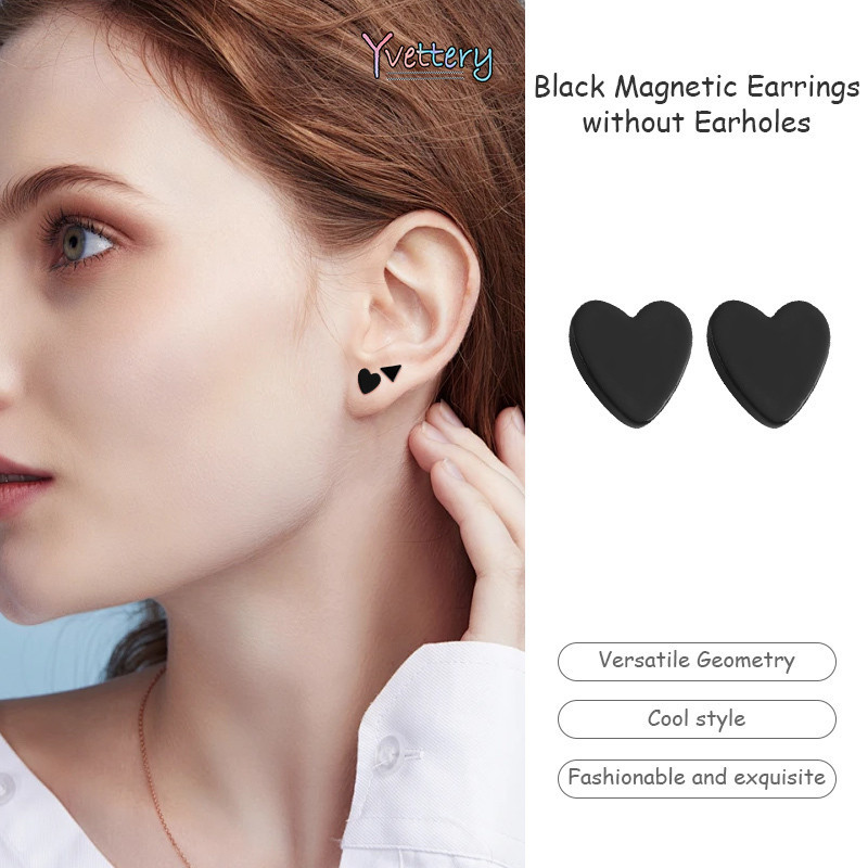 ร้านค้าไทย ต่างหูแม่เหล็กสีดำไม่มีรูหูต่างหู Unisex Ear Clip ต่างหูรูปทรงเรขาคณิตที่เรียบง่ายyvettery-TH