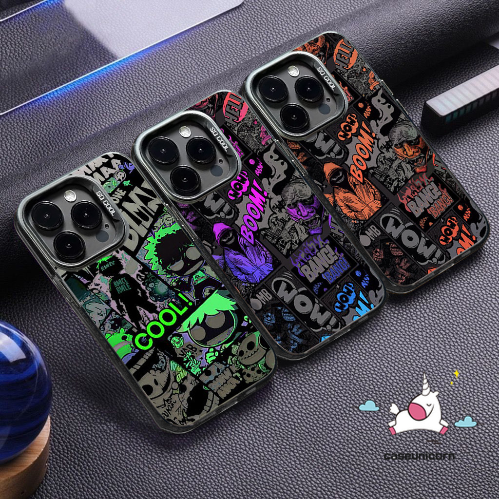การ์ตูน Graffiti การ์ตูน Cool แบรนด์อินเทรนด์ Spider-Man Alien สําหรับ IPhone 7Plus XR 15 13 11 14 12 Pro Max 7 15 14 8 Plus XS Max X SE 2020 หรูหราชุบโลหะเลนส์กรณี