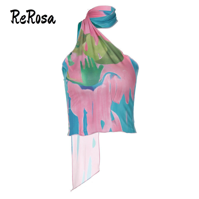 Rosa Women Tank Tops 2024 แฟชั่นเซ็กซี่ Halter Slim Fit พิมพ์ Camisole