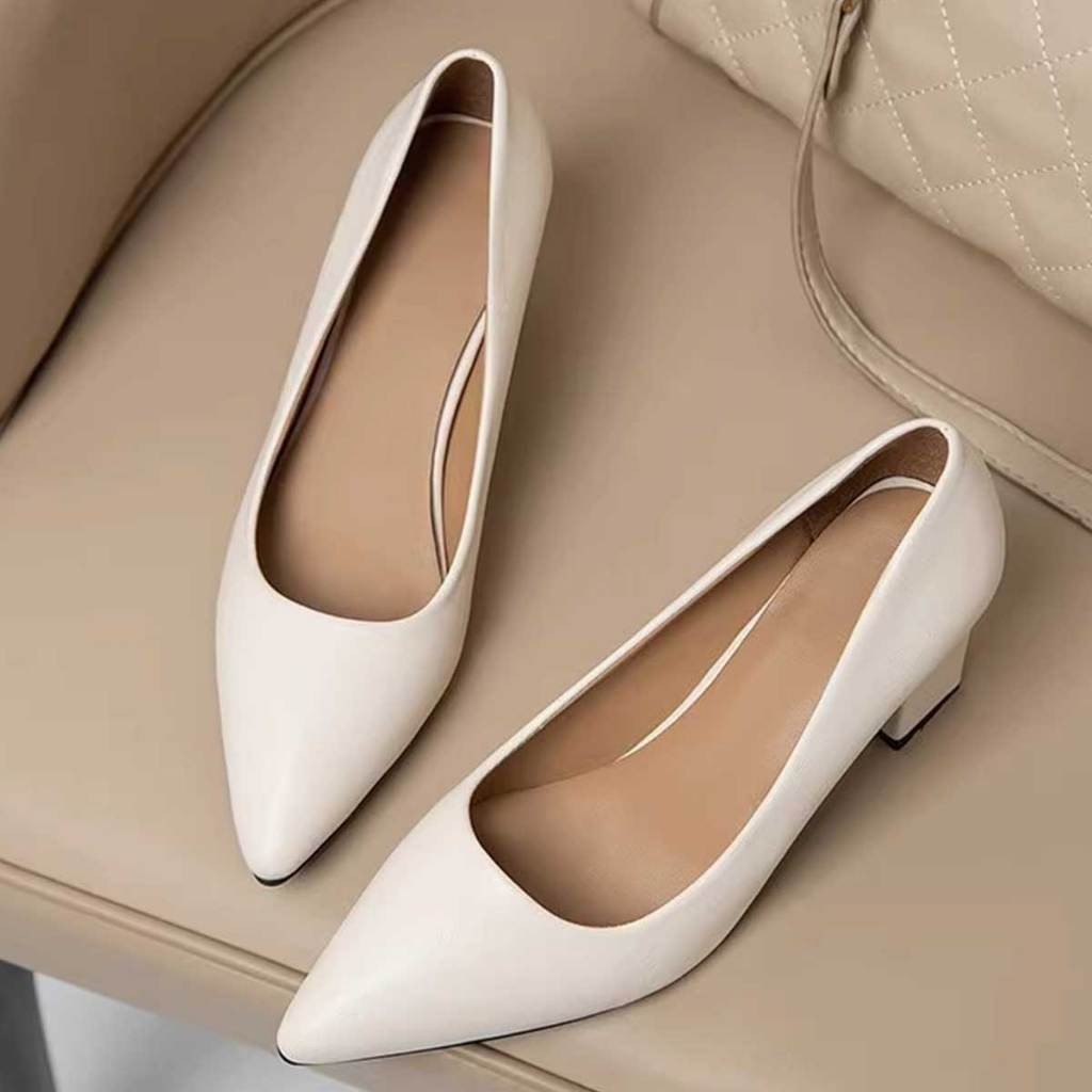 องเท้าส้นสูงปลายแหลม หุ้มส้น สีเบสิค ดีไซน์เรียบๆ ราคาถูก พร้อมส่ง - รูปที่ 2