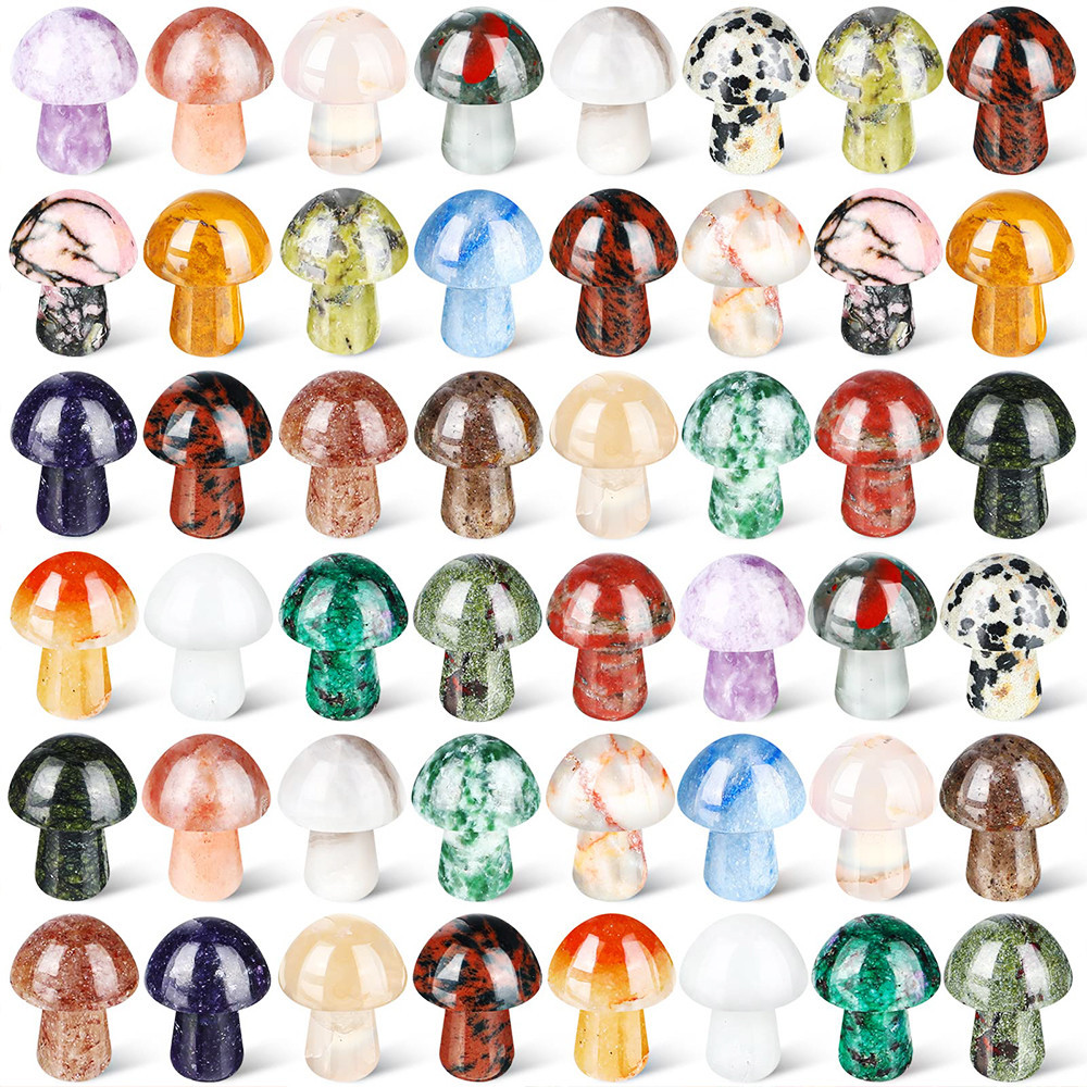 7ชิ้นคริสตัลเห็ดประติมากรรมตกแต่งมือแกะสลักขัดรักษาคริสตัลน่ารักมินิพลอยเห็ดลานกลางแจ้งตกแต่งบ้าน