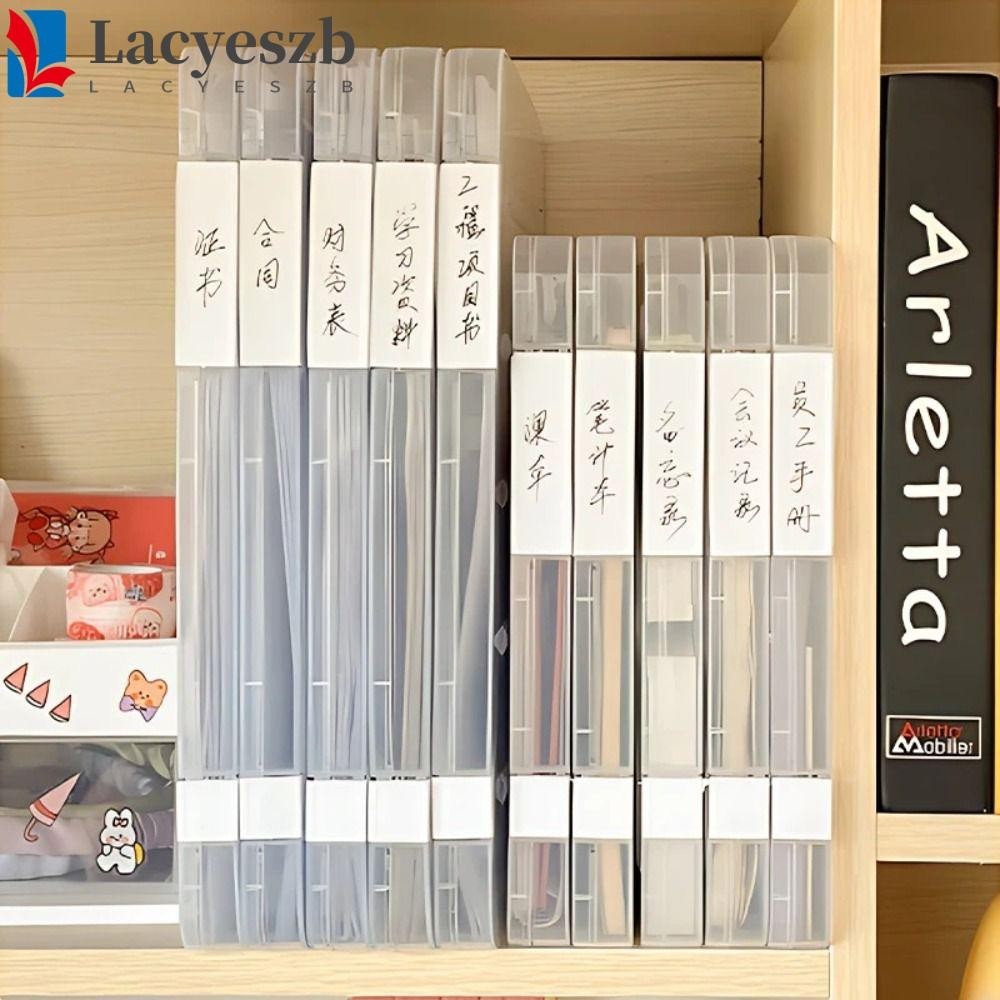Lacyeszb A4 กล่องเก็บของใส, กระดาษเอกสารใสพลาสติก, ออแกไนเซอร์ธุรกิจ, หัวเข็มขัดป้องกันการลื่นไถลแบบพกพา Flip Design File Storage Cases Office