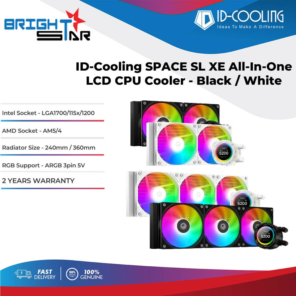 ID-COOLING SPACE XE LCD Series SL240 XE / SL360 XE All-In-One CPU Cooler - สีดํา/ขาว