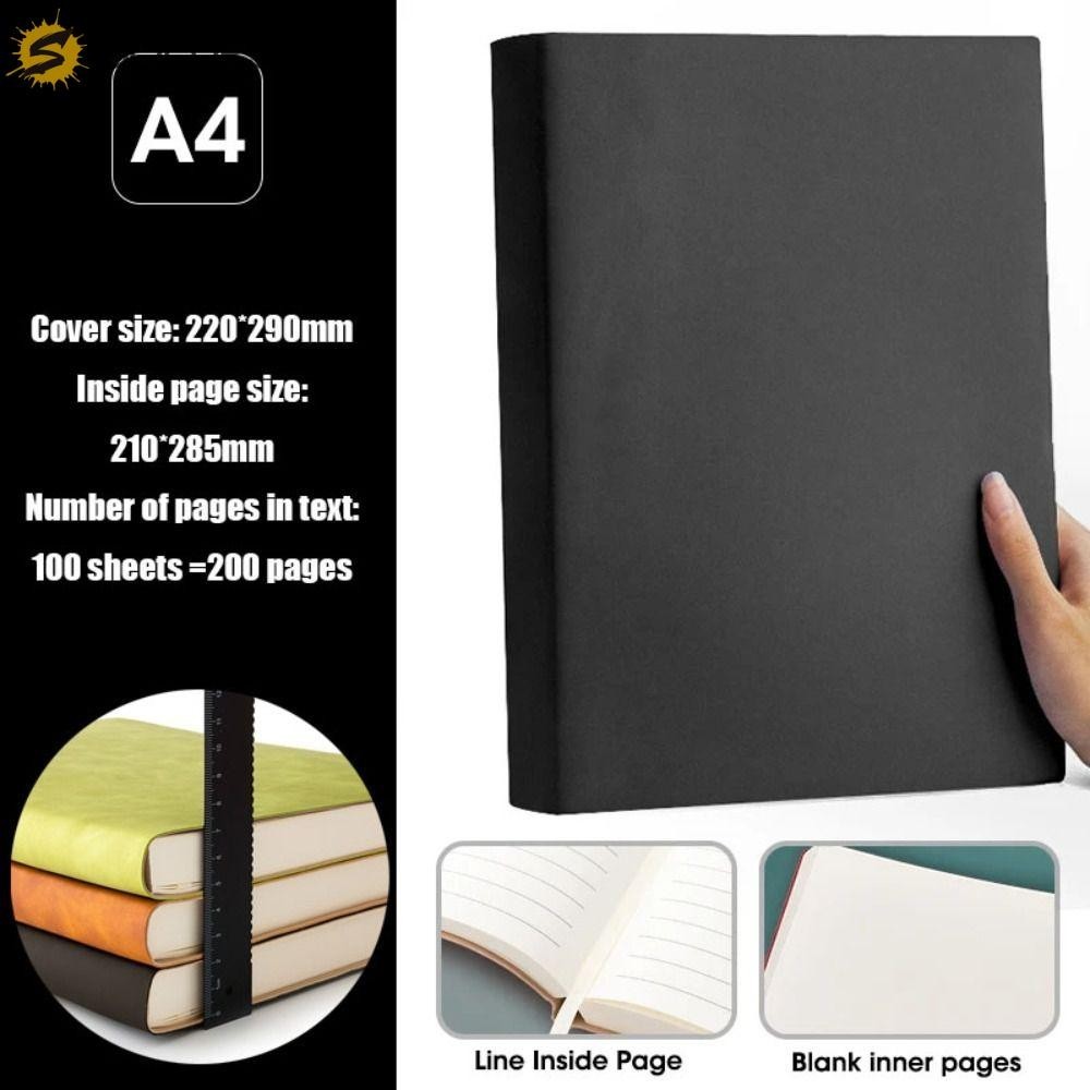 Soeurs A4 สมุดบันทึกหนา, Line/Blank PU Cover สมุดบันทึกขนาดใหญ่, A4 Meeting Notepad 200 หน้าสายแนวนอนขนาดใหญ่ A4 Office Notebook Study