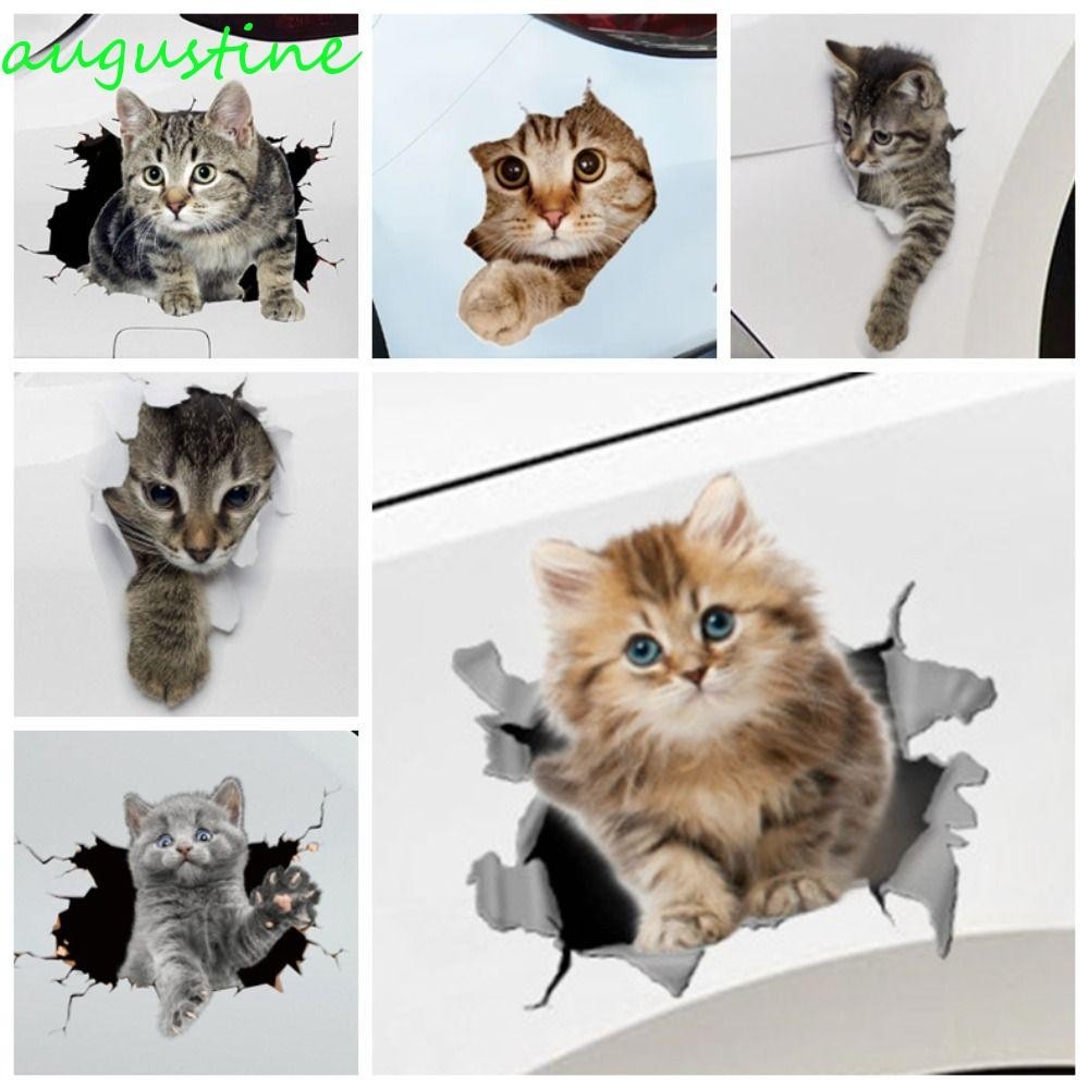 Augustine Cat in The Crack สติกเกอร์, กันน้ํา Universal Car 3D สติกเกอร์แมว, PVC ขวารถสติกเกอร์สัตว์จัดแต่งทรงผม PVC Creative รถ Decal