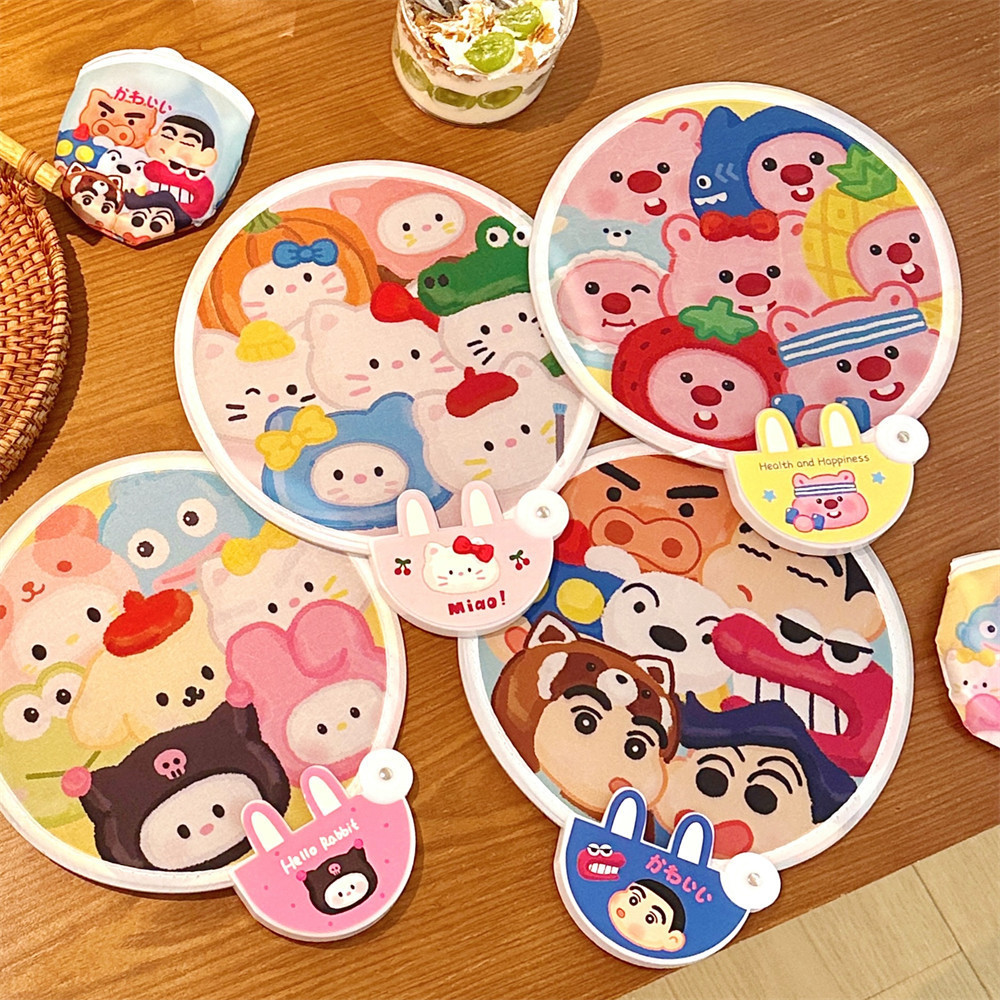 Sanrio Crayon Shin-chan Capybara Summer พัดลมพับแบบพกพา พัดลมมือการ ์ ตูน พัดลมทรงกลม