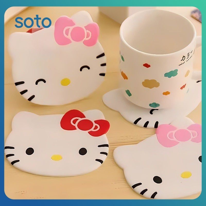 ♫ Hello Kitty การ์ตูนเบาะรองนั่งถ้วยชามเบาะ Anti Scalding ทนโต๊ะรับประทานอาหารน้ำมันทน Pvc ซิลิโคน Coaster ฉนวนกันความร้อนเบาะ