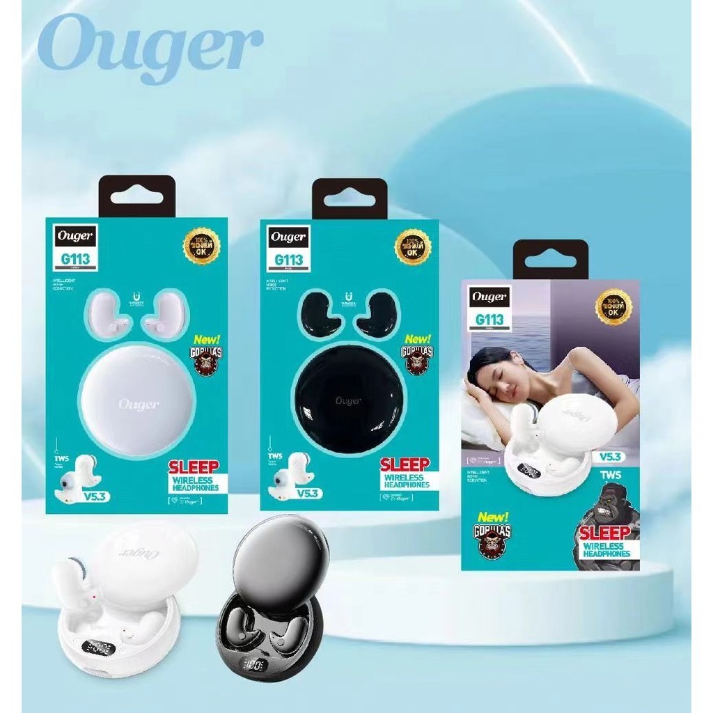 Ouger หูฟังไร้สาย เหมาะกับใส่นอน เสียงดี ไมค์ชัด ตัดเสียงรบกวน แบตอึด ควบคุมด้วยระบบสัมผัส ระบบBluetooth 5.3 ดีเลย์ต่ำ
