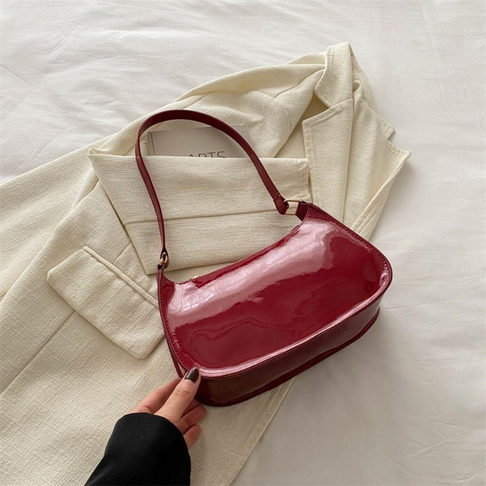 กระเป๋าถือ LISAR กระเป๋าสะพายสไตล์ซิปทรงเกี๊ยว, แฟชั่น PU สีทึบเวอร์ชั่นเกาหลีรักแร้กระเป๋าจับคู่ทุกวัน