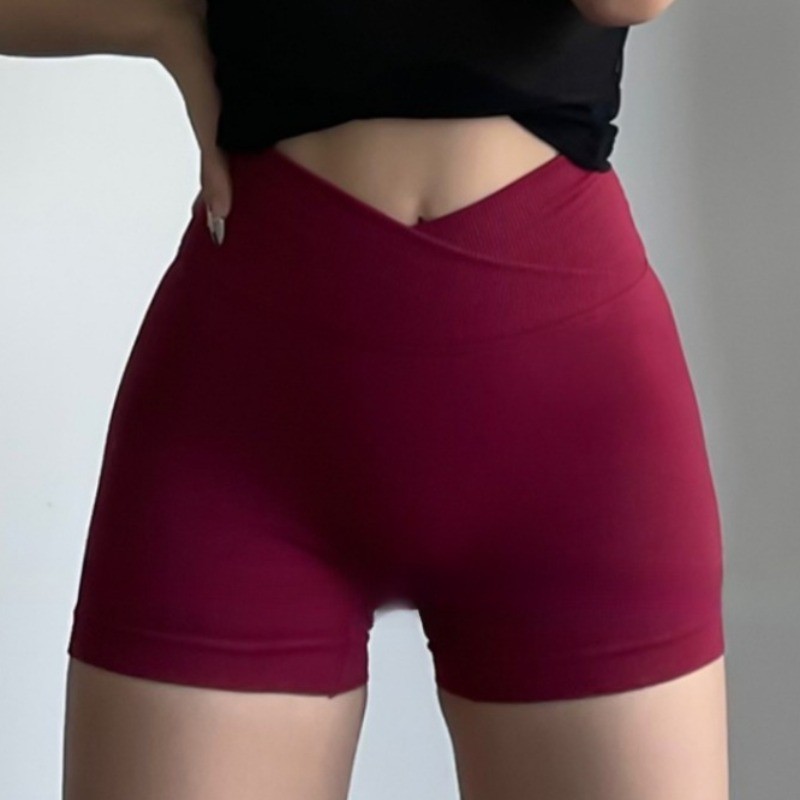 【Yogaheal】 กางเกงขาสั ้ นกีฬาเอวไขว ้ เป ็ นมิตรกับผิวก ้ นพีชปั ่ นจักรยานโยคะ