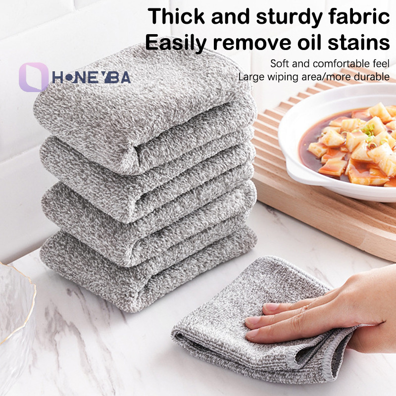 <Honeyby> ห้องครัวผ้าขนหนูทําความสะอาดนุ่มถ่าน Fibre ผ้าทําความสะอาดผ้าเช็ดจานดูดซับน้ํามัน Rags หม้อจานซักผ้าเช็ดผ้า Nice