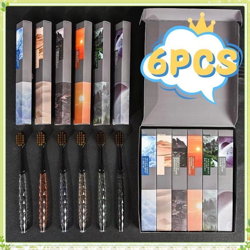 youngtime แปรงสีฟันด้ามคริสตัล แพ็คเกจอิสระ 6 แพ็คในกล่อง แปรงสีฟันโรงแรมสำหรับเดินทาง ปกป้องสุขภาพเหงือก แปรงสีฟันขนแปรงนุ่มหัวกว้าง youngtime