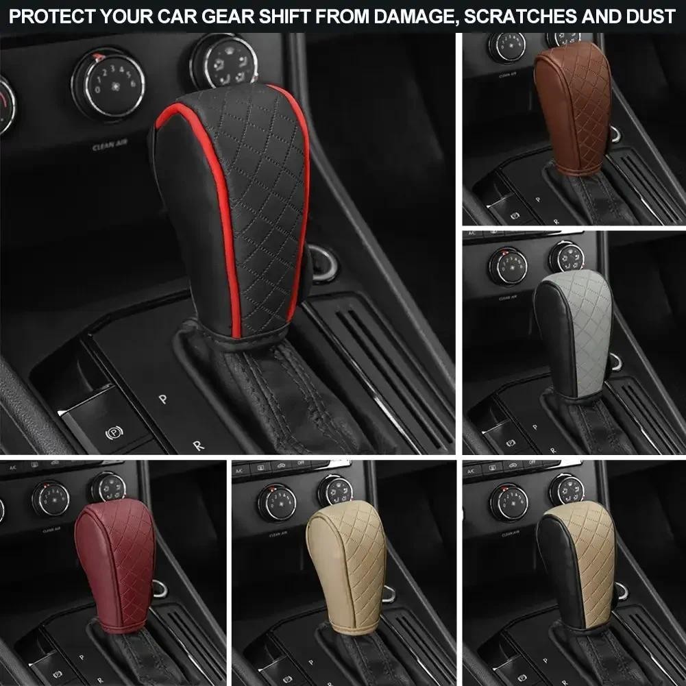 รถ Shift Handle ฝาครอบหนัง PU ลื ่ นทนต ่ อการสึกหรอ Shift Knob Decor ฝาครอบป ้ องกัน Universal อุปกรณ ์ ตกแต ่ งภายในรถยนต ์