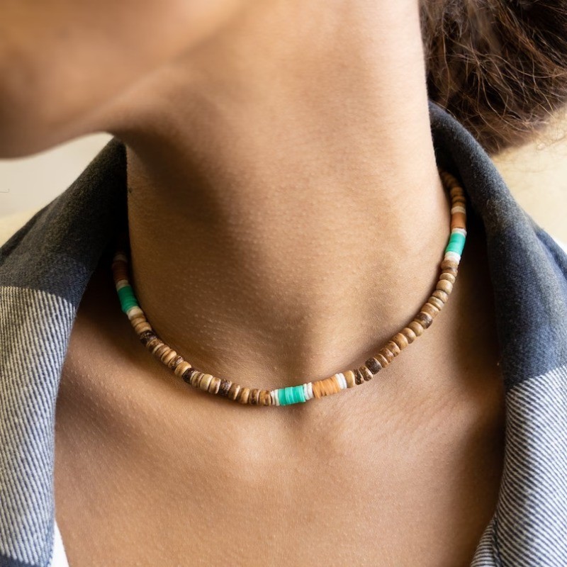 คอ Turquesa โบฮีเมียนวินเทจฮาวายเครื ่ องประดับ Man ลูกปัดฤดูร ้ อนมะพร ้ าวหิน Turquoise สร ้ อยคอ