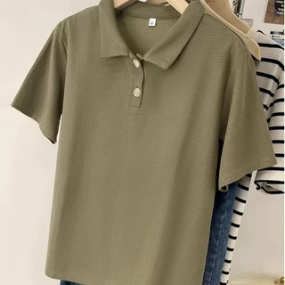 ส่งจากกรุงเทพฯ Solovely M-2XL เสอื้ผา้ผหู้ญง สไตล์เกาหลี ผ้าวาฟเฟิล เสอ ธรรมดา แขนสั้น เสื้อยืด หลวม เสื้อโปโล