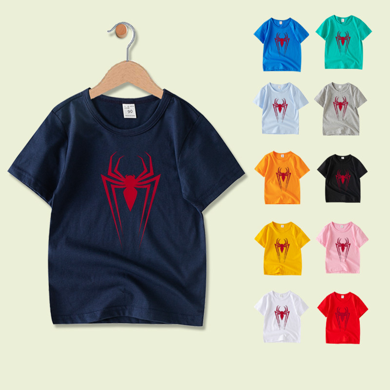 Spiderman พิมพ ์ แฟชั ่ นเด ็ กเสื ้ อยืดผ ้ าฝ ้ าย 100 % แขนสั ้ น 8 สีเสื ้ อผ ้ าเด ็ กชาย NNEE046